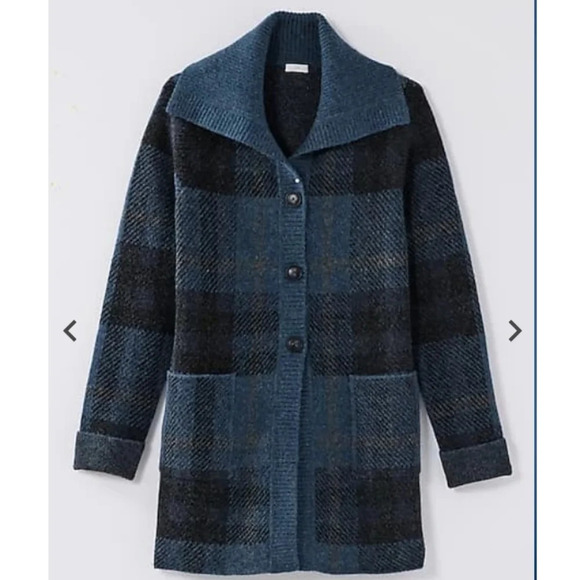 J.jill Ribbed-Collar Plaid Sweater-Jacket - Picture 1 of 7